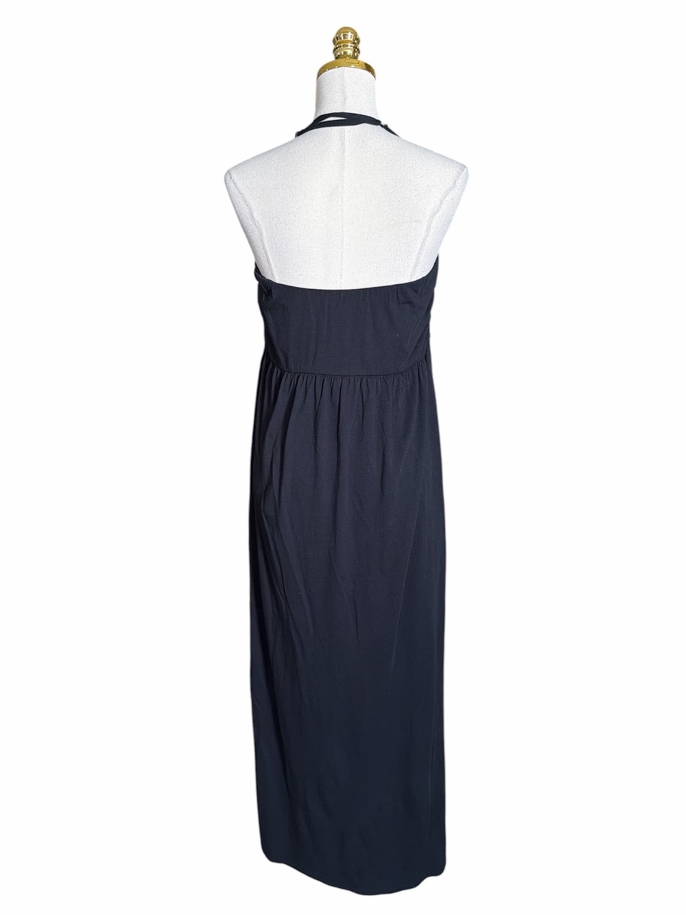 Garnet Hill Black Halter Maxi Dress Cotton Modal Twist Neck Pockets Womens Large - Picture 4 of 12